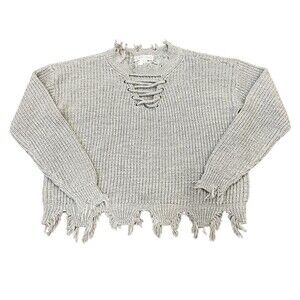 Planet Gold Gray Raw Hem Loose Crop Sweater S